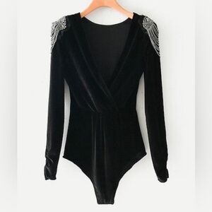 Zara Black Bodysuit with Silver Embellishments